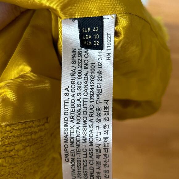 Massimo Dutti Mustard Yellow Boucle Tweed Fringe Blazer - Picture 6 of 8